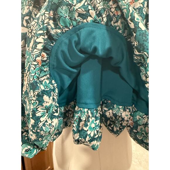 Land of the Free Women's Green Floral Tank Ruffled Lines Short Dress Large - Picture 7 of 13